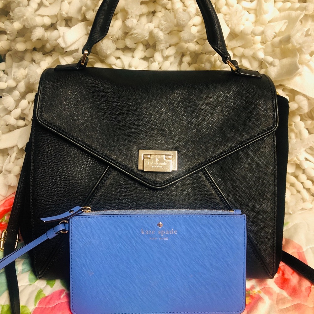 kate spade Black Satchel with Blue Wristlet